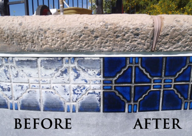 Pool Cleaning Company showing before and after pool tile cleaning services in phoenix